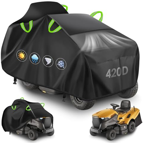 YedZen Cubierta para Cortacésped de Equitación, 183x137x116cm, 420D PVC Impermeable con 2 Hebillas Antiviento, Ventilaciones y 4 Asas Reflectantes, Funda Protectora para Tractor de Césped