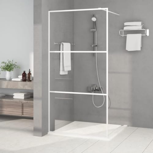 Mokuyary Duschvägg vit 100 x 195 cm transparent ESG-glas separation duschvägg för öppet utrymme, badrum -A