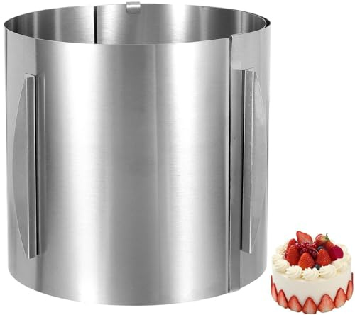 QiMan Tårtring, justerbar, tårtring hög 20 cm, rostfritt stål kakring justerbar Ø 6–12 tum, tårtring med 2 fästklämmor, värmebeständig bakram rund för bakning, tårtor och dekoration