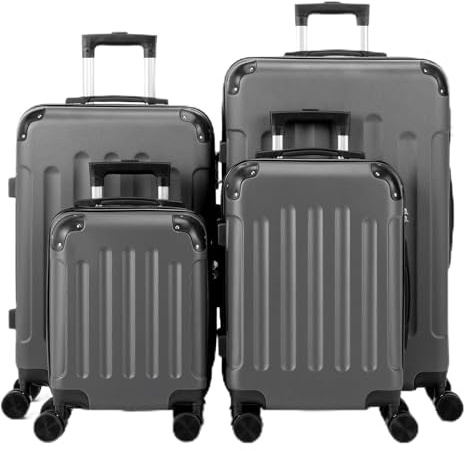 LEADZM Kofferset 4 teilig Hartschale mit verstärkten Ecken (Dunkelgrau) | Reisekoffer mit Rollen Groß, Handgepäck, Hartschalenkoffer Groß, Koffer & Trolleys aus ABS