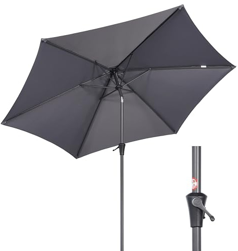 Deuline Alu Sonnenschirm Ø300cm Gartenschirm Terrassenschirm Marktschirm Neigbar mit Kurbel Aluminium Mast UV50+ Bespannung MALTA+ Grau