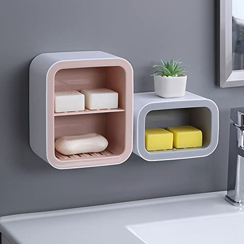 2 Tier Plastic Wall Mount Soap Holder, Dorm Bathroom Dispenser