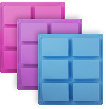 Senhai Stampi per Sapone in Silicone rettangolo 3 Pezzi, 6-Cavity Torta pagnotta teglie per Pane, Cioccolato Cheesecake Cornbread vassoi Fatti a Mano - Rosa, Blu, Viola