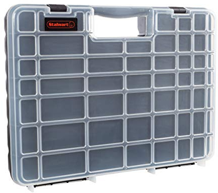 Stalwart - 75-ST6073 Portable Storage Case with Secure Locks and 55 Small Bin Compartments for Hardware, Screws, Bolts, Nuts, Nails, Beads, Jewelry and More by Black