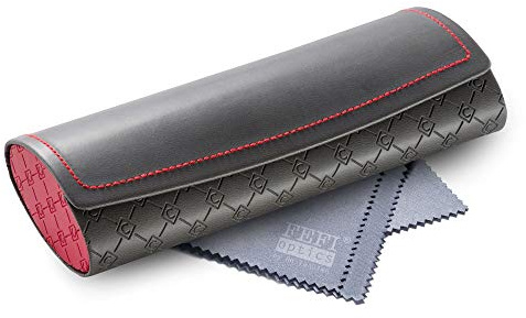 FEFI - Elegantes Hardcase Brillenetui in Leder-Optik - inklusive Brillenputztuch/Microfasertuch (Grau)
