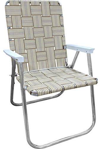 Lawn Chair USA Folding Aluminum Outdoor Patio Lawn Chair | Heavy-Duty Webbed Chairs for Camping, Sports, Beach, Yard & Tailgating | Lightweight Portable | Classic - Tan Stripe with White Arms