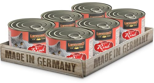 LEONARDO Nassfutter [6x200g Rind] | Getreidefreies Nassfutter für Katzen | Feuchtfutter Alleinfutter aus der Dose