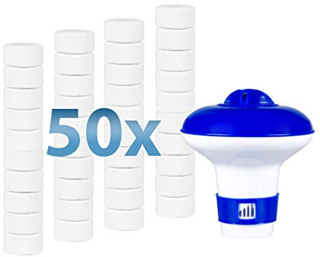 Bluewater Bromine 50 x 20g Tablets + Premium Adjustable Floating Dispenser - Essential Sanitiser for Crystal Clear Pool and Spa Water
