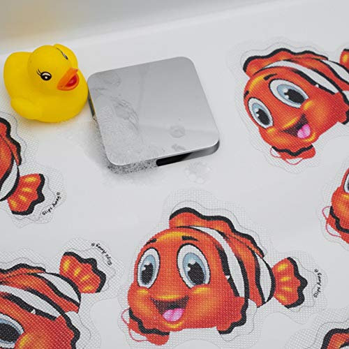 Non Slip Bath Mat Stickers - Modern fun Stylish Alternative to Rubber Suction Mat - Strong Adhesive Textured Stick on Anti Skid safety Treads for Baby Toddler Child - SLIPS AWAY® (5x Clara Clownfish)
