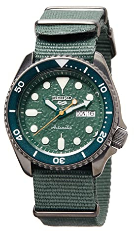 Seiko 5 Sports Sense Orologio Analogico Automatico Uomo con Cinturino in Tessuto SRPD77K1, Verde, 7K1