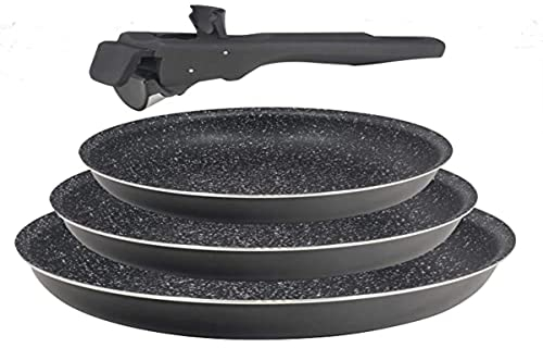 Bergner| Set di 3 padelle, Alluminio pressato e antiaderente, Include 3 padelle da 20, 22 e 26 cm, con manico ergonomico rimovibile, per tutti i tipi di cucine e forni