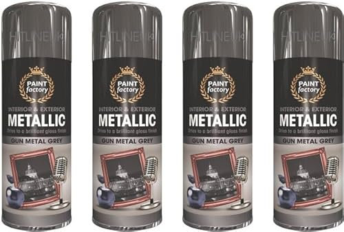 4 x 400ml Metallic Gun Metal Grey Spray Paint Interior & Exterior Spray Brilliant Gloss Finish Quick Drying
