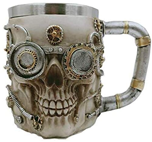 WUKONG99 Totenkopf Bier Kaffee Becher Wikinger Horn Trinkhorn Edelstahl Kaffeetasse Steampunk Zubehör für Herren 400ml