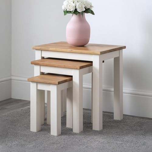 Julian Bowen Coxmoor Nest of Tables, Set of 3, Ivory & Oak - H48 x W50cm