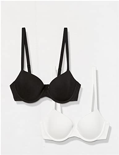 Amazon Essentials Damen Halbschalen-BH aus Baumwolle, 2er-Pack, Schwarz/Weiß, 85C