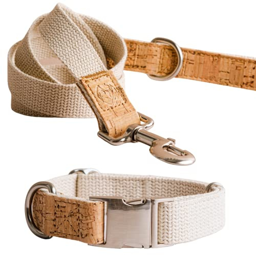 Set bestehend aus nachhaltigem Hundehalsband und nachhaltiger Leine – 100 % natürliche Produkte aus reinem Hanf und Kork für kleine Hunde, bequem, strapazierfähig (klein)