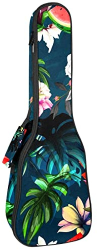 Ukulele väska sommar vattenmelon pion blomma tropisk lämna ukulele fodral för sopran tenor konsert 23 tum 10 mm tjock mjuk vadderad justerbara remmar spelväska