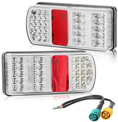 DARKGUARD Rückleuchten Anhänger Satz Led 12v,Wasserdicht 2pcs Rücklicht Heckleuchten Anhänger Led mit Nebelscheinwerfer Rückfahrscheinwerfer mit 2x 5poliger Bajonettverbindung E4 Prüfzeichen 7Funktion