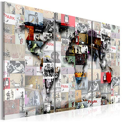 decomonkey Akustikbild Premium Banksy 120x80 cm 3 Teilig Kunst Akustikpaneele Akustikdämmung Schallschlucker Schallabsorber Schalldämmung Akustikplatten Wandbild Schallschutz Street Art Collage