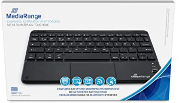 MediaRange Tastiera wireless compatta con 64 tasti e touchpad, tastiera QWERTY (GR), nero, MROS130-GR, dimensioni standard