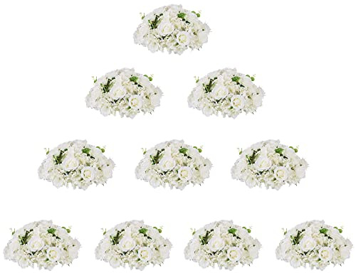 NUPTIO Bouquet Boules Fleurs 10 Pièces 40cm Diamètre Boules Roses Blanches pour Centres de Table - Grands Arrangements Roses Artificielles Bouquet Fleurs pour Décorations de Mariage