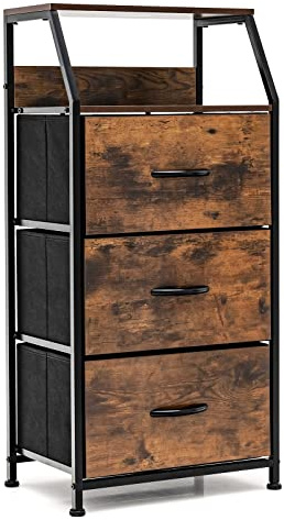 COSTWAY Kommode mit 3 Schubladen und Ablage, Aufbewahrungsschrank Nachtschrank Holz für Wohnzimmer, Schlafzimmer (45 x 30 x 92cm)