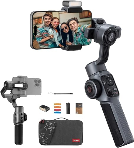 ZHIYUN Smooth-5S Combo [Official] Stabilisateur de cardan iPhone 3 Axes avec lumières magnétiques, cardan pour Smartphone avec trépied, stabilisateur de téléphone Portable pour FilmIC Pro, Vlog,