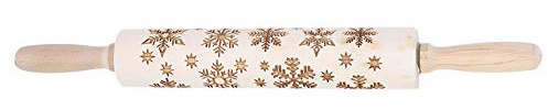 17.1IN Rouleaux à Pâtisserie de Cuisine pour Biscuits - Rouleaux à Pâtisserie en Bois de Noël Gravés avec un Outil de Cuisson à Motif de Flocon de Neige