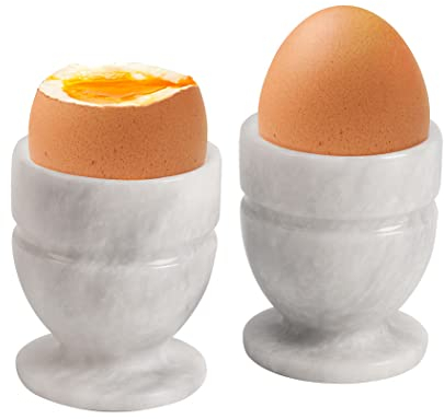 Radicaln, Set di 2 portauovo in marmo bianco, accessori da cucina fatti a mano, piccola decorazione per tavolo da pranzo, per uova alla coque