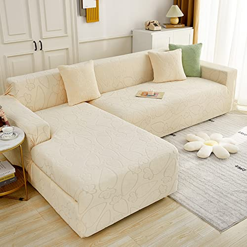 LJQAIZYL Sofa Bezug Eckcouch Couch überzüge L Form Rechts Links Sofabezug Jacquard Sofahusse Couchbezug Sofabezüge Für 1 2 3 4 Sitzer Elastische Sofa Überzug Sofa Hussen Abdeckung,Beige-1seat+2seats