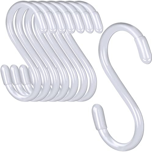 HiGift 12 Stück 7,6 cm weiße S-Haken, rutschfeste Vinylbeschichtete S-Haken zum Aufhängen von Pflanzen, Metallgummi-beschichteter Schrank-S-Haken zum Aufhängen von Pflanzen, Jeans, Kleidung, Küche,