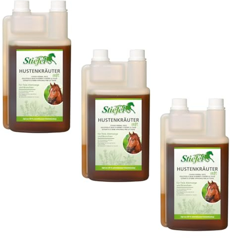 RL24 Stiefel - Hustenkräutersaft – 3 x 1000 ml Flasche (3er Set) | Hustensaft für Pferde – 100 % naturbelassen – Kräutermischung mit Spitzwegerich, Brennnessel, Salbei & u.v.m.