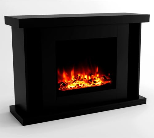 GF Core Elektrokamin mit Heizung und Kaminfeuer (Standkamin TARVOS) - elektrischer Kamin mit LED-Feuer in 3 Farben, Heizlüfter, Holz-Deko & Fernbedienung, 120x84x38 cm, Schwarz