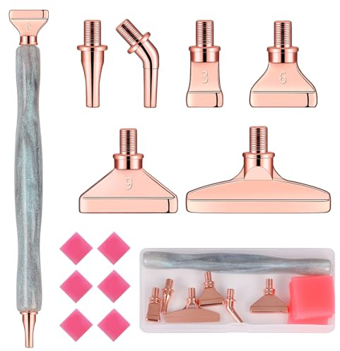 papasgix 14Pcs Diamond Painting Pens Kits, Glitter Diamond Art Metal Drill Pen Tips with Multi Replacement Pen Heads, 5D Diamond Painting Accessories Tools for DIY Craft Crystal(Silver Rose)