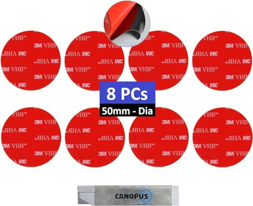 CANOPUS Almohadillas Adhesivas 3M ExtraFuerte, VHB 5952, Redondo (50mm - Dia) Impermeable Cinta Doble Cara, Pegatina Redonda, Ideal para Uso en Automóvil, Interior y Exterior