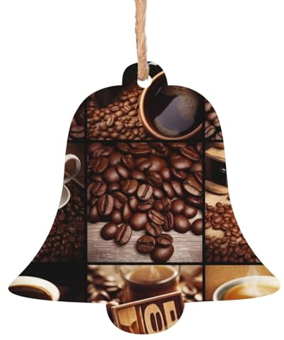 Kaffee-Collage Holz Weihnachtsglocke Form Ornamente Holz Weihnachtsbaum Hängende Dekoration Weihnachtsbaum Ornamente mit Seilen für Weihnachten Urlaub Dekorationen