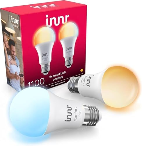 innr Bombilla Inteligente E27, Zigbee, Funciona con Hue* y Alexa (requiere puente), Luz LED Blanca Cálida a Fría, Bombillas Regulables, Lampara, 1190 Lúmenes - 2 piezas