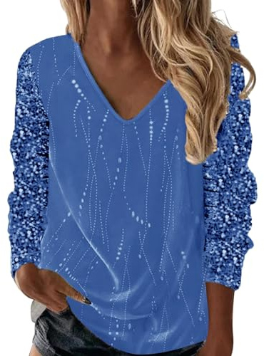 Festliche Blusen Damen, Weiß Elegant Sexy Silvester Outfit Pailletten Oberteil Modern Casual mit Glitzer Glitzer Shirt Glitzer Oberteile Herbst Winter Große Größen Langarm Tunika Festliche Blusen