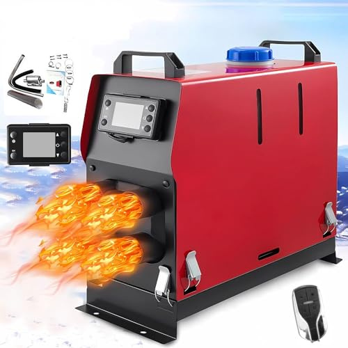 sports flyfree 5KW - 8KW 12V Air Diesel Heater Vehicle Heater Set 4 Holes Parking Fast Heating with LCD Display For Truck, Boat, Motorhomes, Touring Car, Campervans, Caravans (Red-Black)