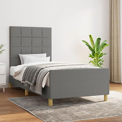 Gecheer Bettgestell mit Kopfteil Bett Rahmenbettgestell Holzbettrahmen Schlafzimmerbett Holzbett Bettrahmen Schlafzimmermöbel Dunkelgrau 90x200 cm Stoff