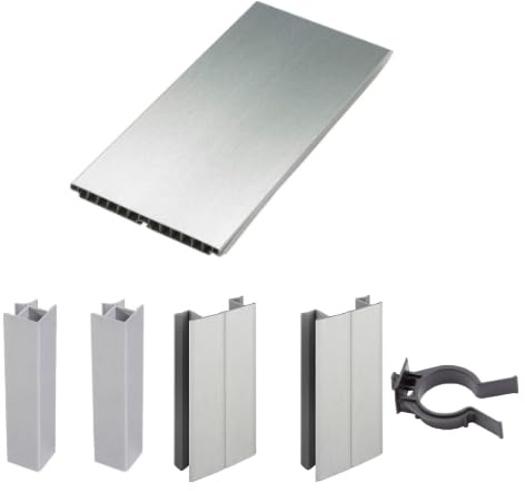 AERREGI KIT ZOCCOLO PER CUCINA BATTISCOPA ALTEZZA 10, 12 E 15 CENTIMETRI | ZOCCOLI IN ACCIAIO INOX 5 METRI CON ACCESSORI PER UNIONE E KIT GANCI | KIT ZOCCOLATURA ANODIZZATO SATINATO (H100 mm)