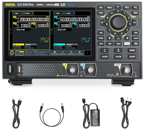RIGOL Generador de Funciones, DG912 Pro Generador de Señales,150 MHz,2 Canales,Resolución de 16 bits,Pantalla táctil HD de 7 pulgadas,Compatible con alimentación mediante power bank