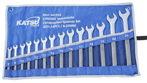 KATSU Tools 14 pezzi set di chiavi combinate metriche da 8 a 24 mm kit di attrezzi per riparazione auto da garage e officina con custodia