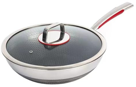 BGFYUSF Padella in Acciaio Inossidabile， Padella Antiaderente a Fondo Piatto per Uso Domestico， Schermo a Doppia Faccia， Padella a Nido d'Ape Non Rivestita，D-32CM