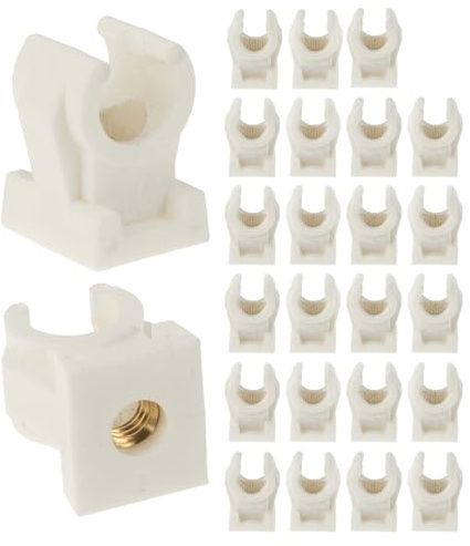 tecuro 25 Stück Rohrclip Rohrschelle Klemmschelle einfach 28mm - mit Messing Gewindebuchse M6, aus Kunststoff - Weiß, für Rohre und Schläuche Ø 28 mm