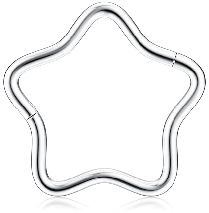 BodyBonita Argentée 16G Anneaux de Septum Piercing - Acier Chirurgical 316L Piercing Nez Anneaux pour Femmes Hommes Conch Piercings Oreille Septum Tragus Rook Helix Daith Cartilage 8 mm Star