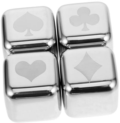 PHENOFICE 4pcs Stainless Steel Poker Pattern Whiskey Stones for Cooling Drinks Reusable for Beverages for Home Bar Entertaining