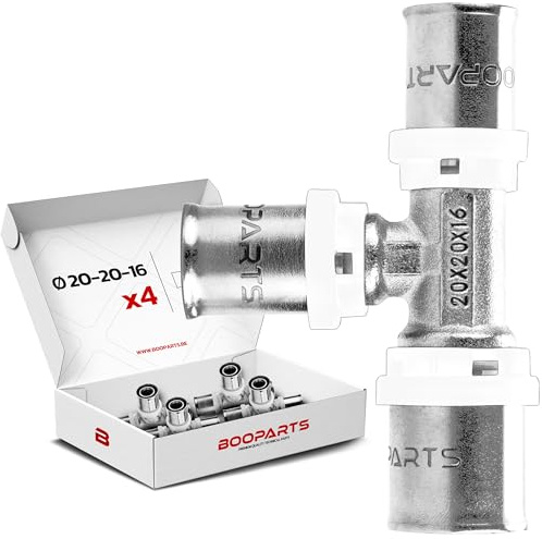 BOOPARTS – 4 Stück Pressfitting Reduzier-T-Stück Ø20–20–16 mm | TH Kontur T-Verbinder für Mehrschichtverbundrohr