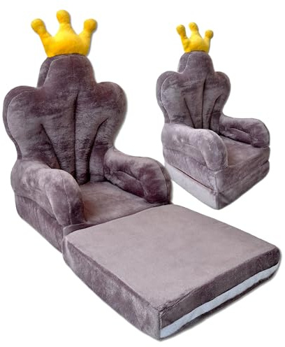 nana shop Kindersessel, Mini-Sessel, Kinderstuhl, Kindersofa Aufklappen 2 in 1, Kuschelsessel, Ausklappbar Kinder Sofa für Kinderzimmer (Graue Thron)