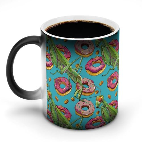 Tazza da tè in ceramica magica stampata con mantide religiosa e ciambelle che cambiano colore, per casa e ufficio